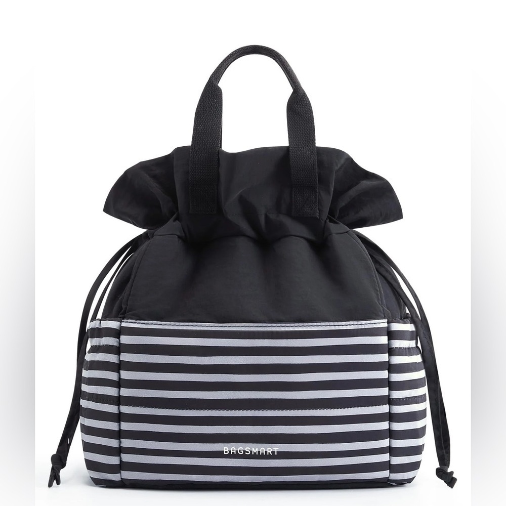 NWOT BAGSMART Black and Gray Striped Lunch Box